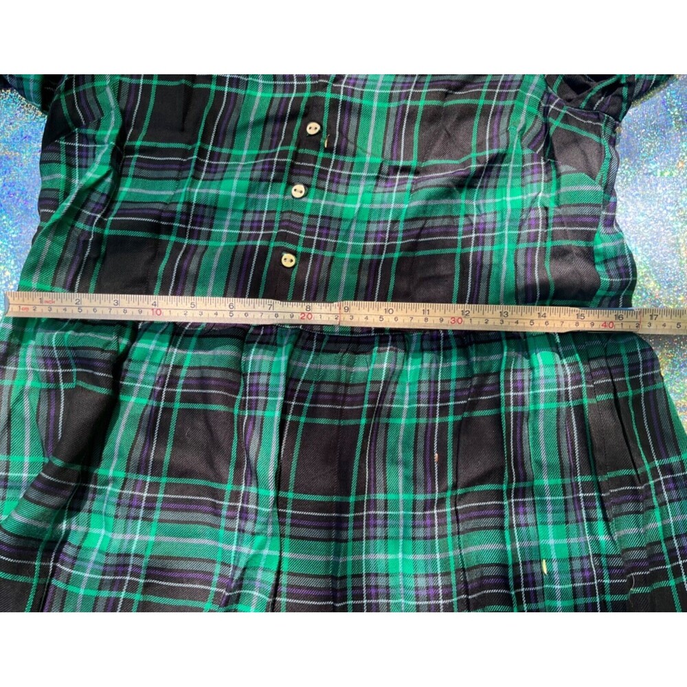 LOFT Tartan Plaid Puff Sleeve Tiered Dress Womens XS Green Blue Modern Grunge - Picture 11 of 12